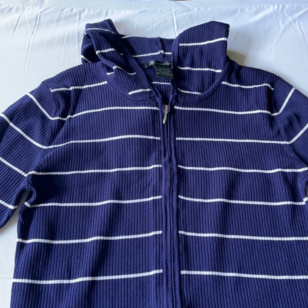 Blue and white zip up